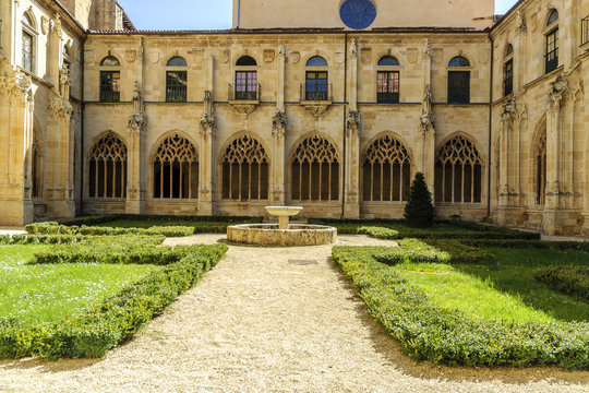 sight of the courtyard of the cloister of the monastery of San Salvador in the O&ntilde;a town in Burgos, Spain.
