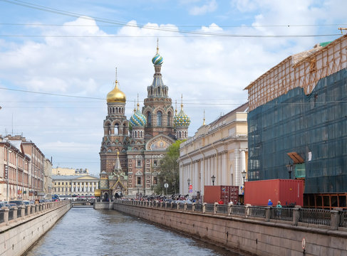 Canal in St. Petersburg, Russia into the Church of the Savior on Spilled Blood.