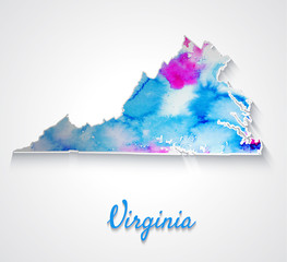 Map of Virginia with watercolor texture. Abstract vector paper map