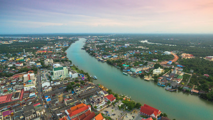 aerial photography Romhub market in sunset time