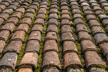 red brick tile roof texture useful as a background