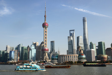 Naklejka premium Shanghai skyline Panoramic view of shanghai skyline and huangpu river Shanghai China