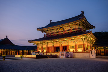 Fototapeta premium Buyeo, Korea - Night view of Baekje Cultural Heritage Complex.