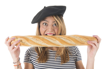 French young girl with typical bread