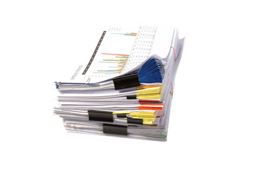 Stack of business papers isolated on white background