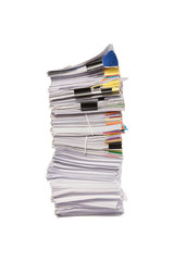Stack of business papers isolated on white background