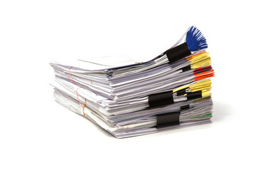 Stack of business papers isolated on white background