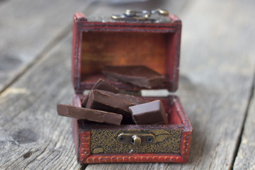 chocolate on old wooden plank