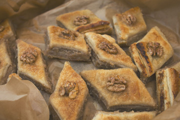Baklava, Georgian dessert, Pakhlava. Georgian cuisine. Georgian food.