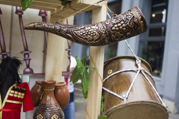 Fototapeta na wymiar Georgian traditional horn for wine drinking