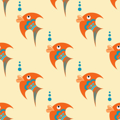 Obraz na płótnie Canvas Orange fish with blue ornament on a beige background