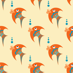 Orange fish with blue ornament on a beige background