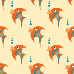 Cercles muraux Animaux marins Poisson orange avec ornement bleu sur fond beige