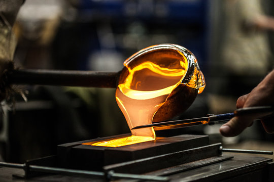 Pouring Melted Glass into Graphite Mold