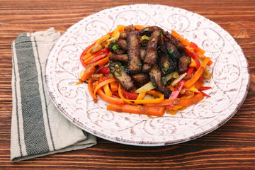 Fried chopped beef with stewed vegetables