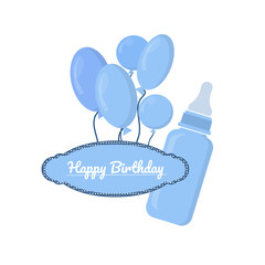 Blue bottle with slots and label on white background