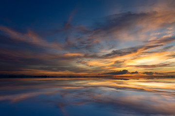 Fototapeta na wymiar Twilight sky after sunset over the lake.