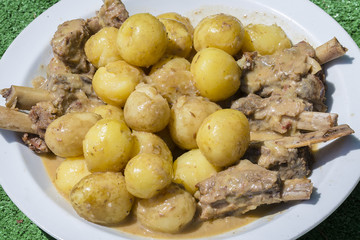 Boiled potatoes with meat in a plate