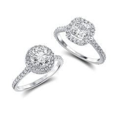 3D illustration two white gold or silver rings with diamonds with shadow