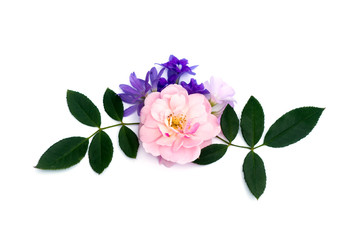 The bouquet of pink fairy rose,  Queen's wreath flower and Oxalis flower.