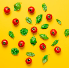 Above view at tomatoes and basil