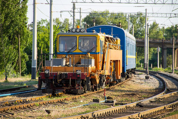 Fototapeta premium View on the maintenance train on railroad track