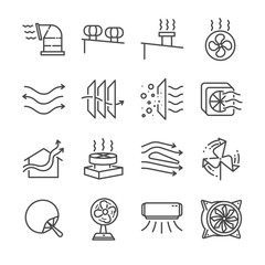 Airflow line icon set. Included the icons as airflow, turbine, fan, air ventilation, Ventilators and more. - obrazy, fototapety, plakaty