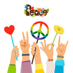 Hippie peace signs in hands