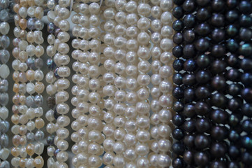 Black and white pearl beads, background, texture