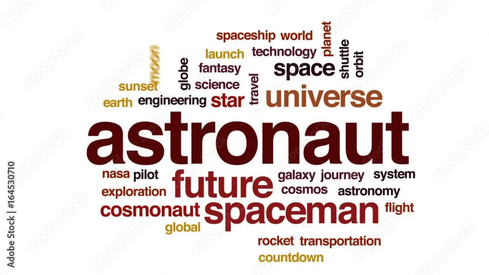 Sticker astronaut animated word cloud, text design animation.
