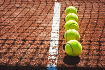 Tennis court line with balls