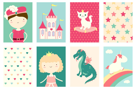 Set of banners with cute fairy-tale characters