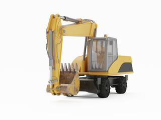 Excavator on a white background. 3D rendering