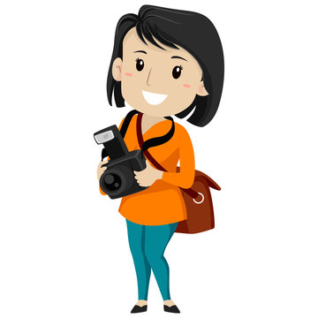 Vector Illustration of a Female Photographer Holding a Digital Camera Stock  Vector | Adobe Stock