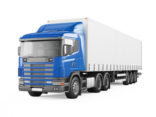 Blue cargo delivery truck. 3D rendering