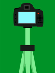 Vector Illustration of Digital Camera with Blank Screen in Tripod