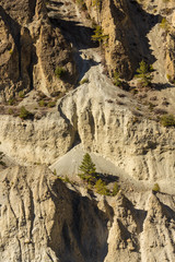 Sandstone formations and erosion geology in a glacier moraine, in Annapurna, Himalayas