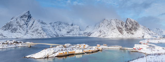 Panorama von Hamnoy im Winter