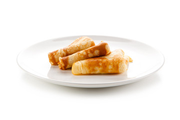Pancakes on white background