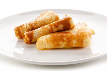 Pancakes on white background