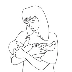 Woman torso and small baby line art