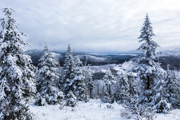 Winter Landscape from Top of Mountain in Canada, Quebec