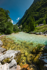 Turquoise water in Soca river, Slovenia