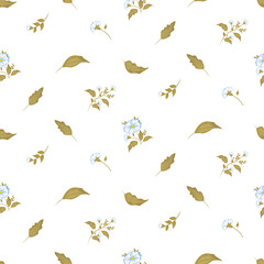 Seamless floral pattern. Background in small blue flowers on a white background for textiles, fabric, cotton fabric, cover, wallpaper, stamp, gift wrap, postcard.