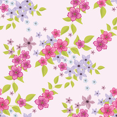 Fototapeta na wymiar Seamless floral pattern. Background in small flowers on a pink background for textiles, fabric, cotton fabric, covers, wallpaper, print, gift wrap, postcard.