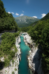 Fototapeta na wymiar Mountains river Soca in Julian Alps, Slovenia