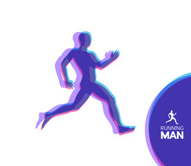 Silhouette of a running man. Design for Sport. Emblem for marathon and jogging. Vector Illustration.