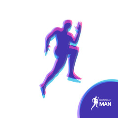 Silhouette of a running man. Design for Sport. Emblem for marathon and jogging. Vector Illustration.