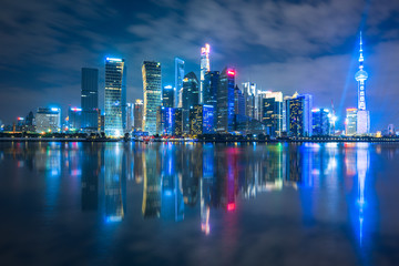 Shanghai skyline,landmarks of Shanghai with Huangpu river at night in China.