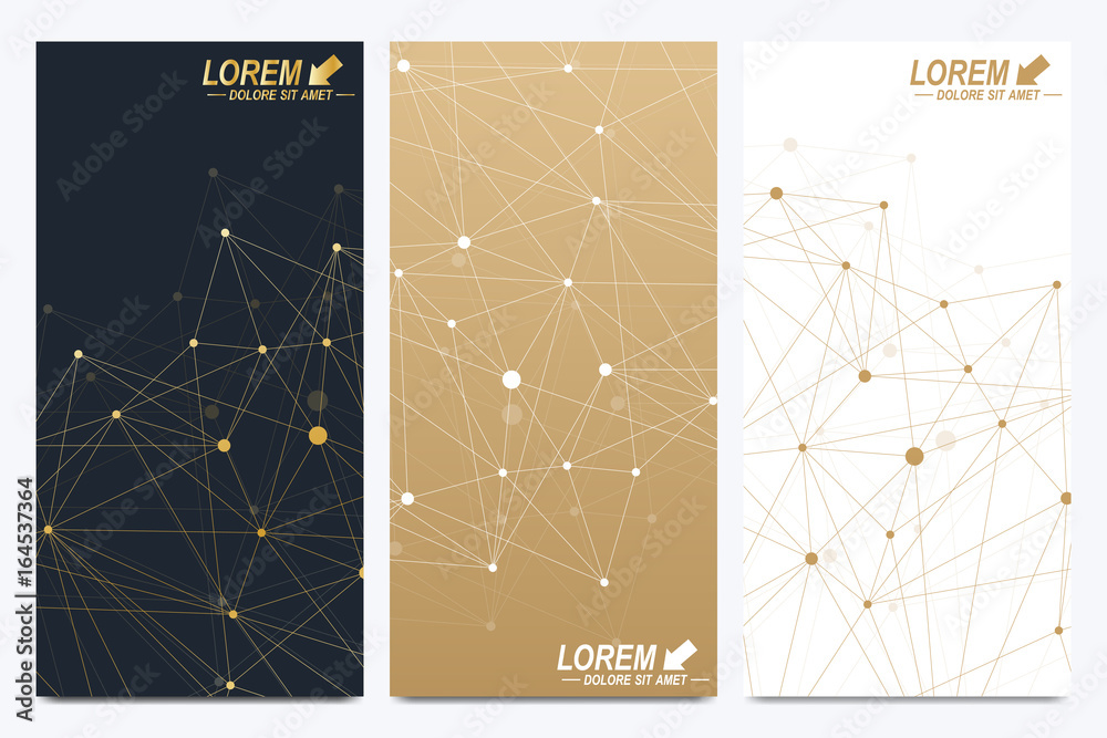 Poster modern set of vector flyers. geometric abstract presentation. molecule and communication background 